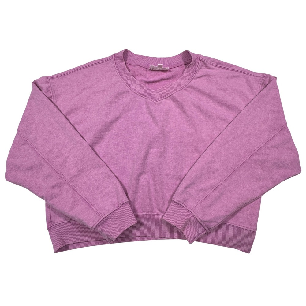Hippie Rose Womens Purple V-Neck‎ Cropped Sweatshirt Size Medium Pullover
